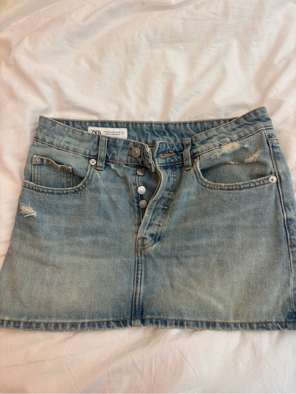 Zara Distressed Light Blue Denim Mini Skirt